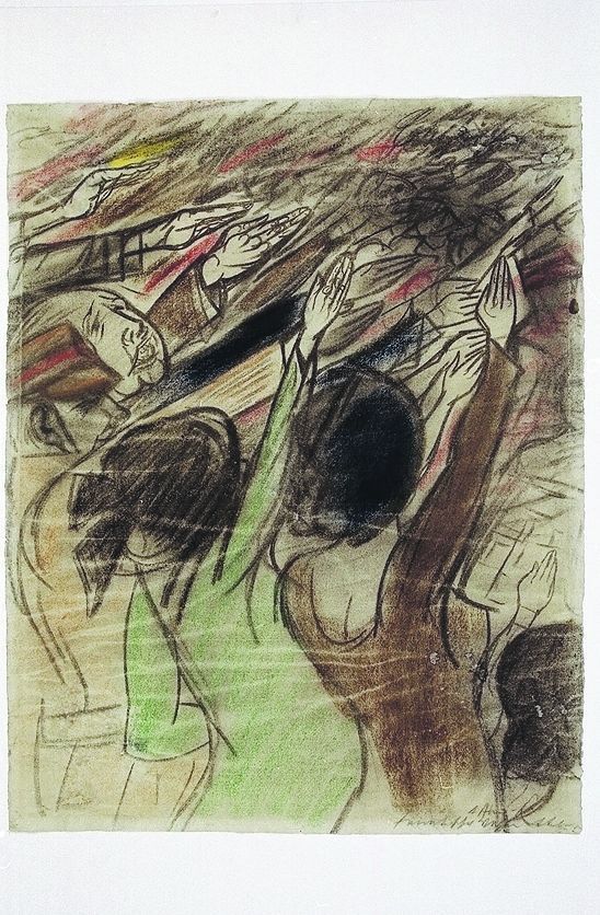 Mit der Kohle- und Pastell-
zeichnung »Fanatische Wesen« (1930er-Jahre, 60,4 × 47,4 cm) bildete der Maler die reale Wirklichkeit ab.