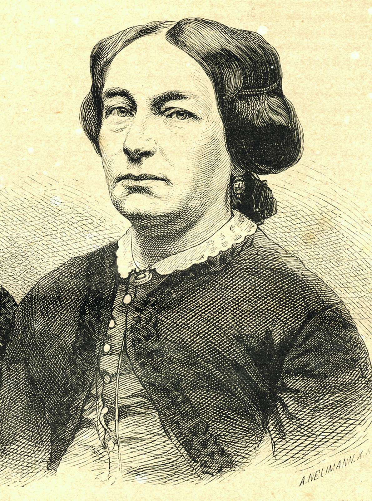 (K)ein Biedermeier-Mädchen: Louise Otto-Peters auf einer Abbildung in der Zeitschrift »Die Gartenlaube«. Seit 2015 vergibt die Stadt Leipzig jährlich den Louise-Otto-Peters-Preis an Personen und Organisationen, die sich für die Gleichstellung von Frauen und Männern engagieren.