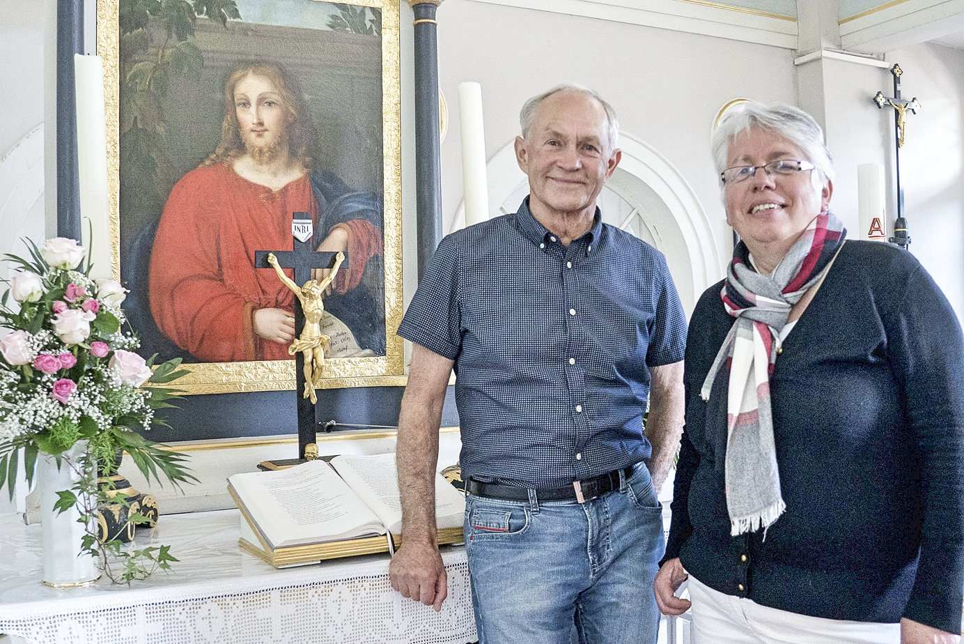 Aufgestellt: Simone Straßburger und Bernhard Bräuner von der Kirchen-gemeinde Rüdersdorf-Kraftsdorf kandidieren für Gemeinde- und Ortsteilrat.