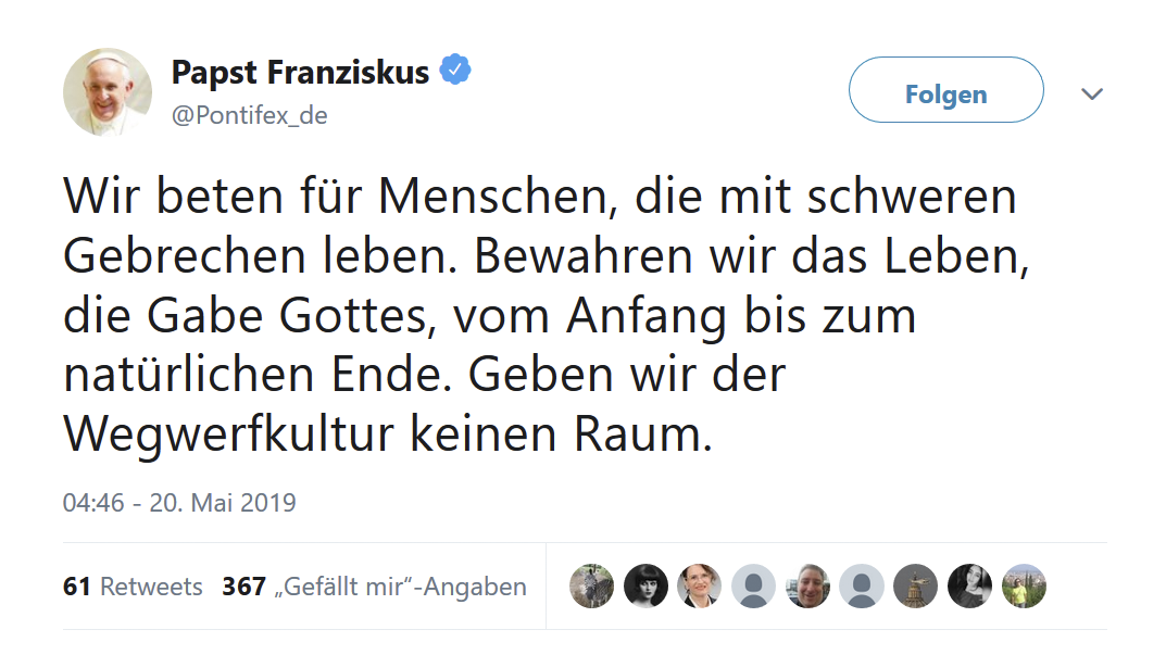 Eine Twitternachricht von Papst Franziskus