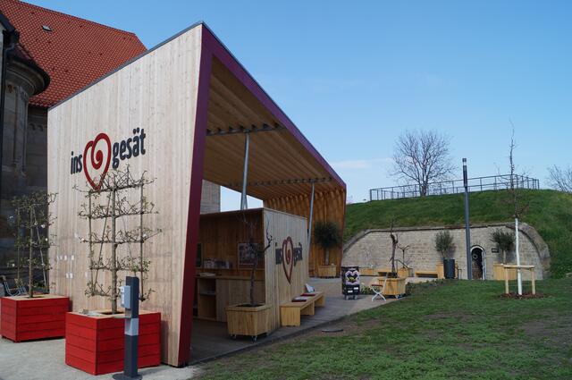 Von allen Seiten zu entdecken: der Kirchenpavillon neben der Peterskirche.