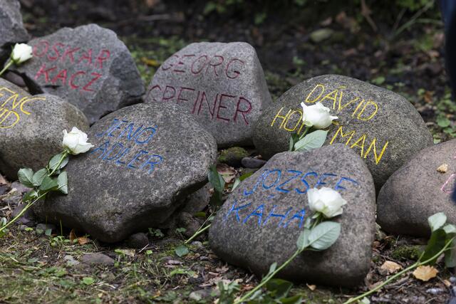 Insgesamt 111 Steine wurden entlang des Gedenkwegs gelegt. | Foto: Paul-Philipp Braun 