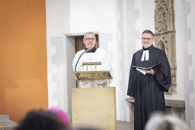Claudio Kullmann (Katholisches Büro) und André Demut (Beauftragter der Evangelischen Kirchen bei Landtag und Landesregierung). | Foto: Paul-Philipp Braun 