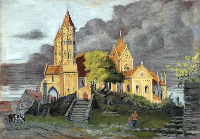 Diese Ansicht der St. Marienkirche malte der Künstler Oskar Heyne im Jahr 1904. | Foto: Kulturstiftung Sachsen-Anhalt/Falk Wenzel