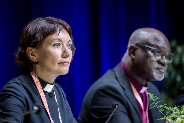 Die Generalsekretärin des Lutherischen Weltbundes (LWB), Anne Burghardt und der Präsident des Lutherischen Weltbundes (LWB), Panti Filibus Musa  | Foto: epd-bild/Thomas Lohnes