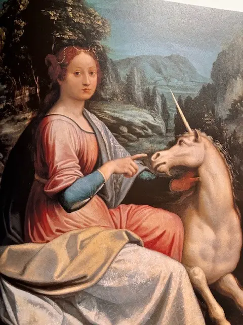 Italienisch "Frau und Einhorn an einer Quelle" um 1550