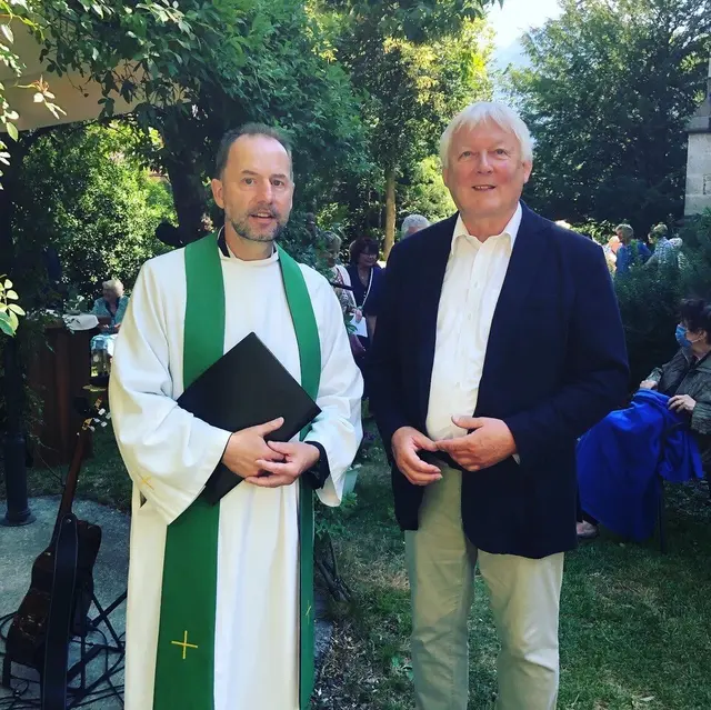 Pfarrer Martin Krautwurst und Pastor Fritz Baltruweit (r.) während eines Workshop-Gottesdienstes in Meran (Italien)  | Foto: Kirchengemeinde Rudolstadt