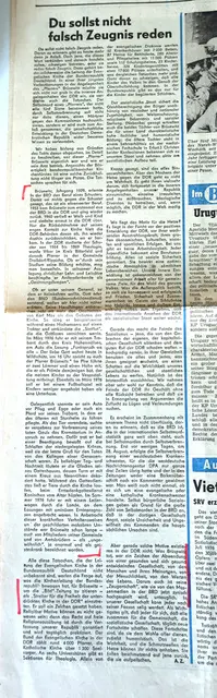 Diffamierung des Pfarrers Oskar Brüsewitz und Kritik an der Kirche unter dem Titel "Du sollst nicht falsch Zeugnis reden"  in der Magdeburger Volksstimme vom 1. September 1976. | Foto: Landesarchiv der Evangelischen Kirche in Mitteldeutschland / Foto: Thomas Nawrath