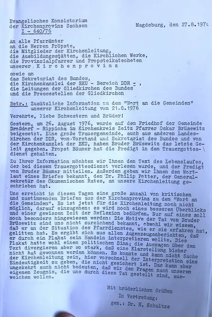 Zusätzliche Informationen zum "Wort an die Gemeinden" der Kirchenleitung vom 27.08.1996. | Foto: Landesarchiv der Evangelischen Kirche in Mitteldeutschland / Foto: Thomas Nawrath