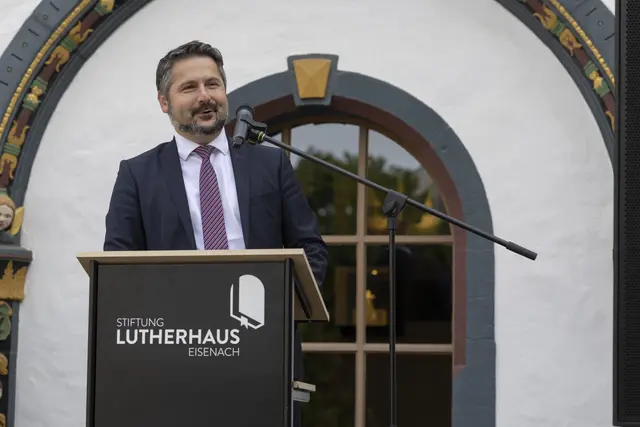 Landrat Michael Brodführer (CDU) würdigte die Arbeit des Museums zum 70-jährigen Bestehen. | Foto: Paul-Philipp Braun