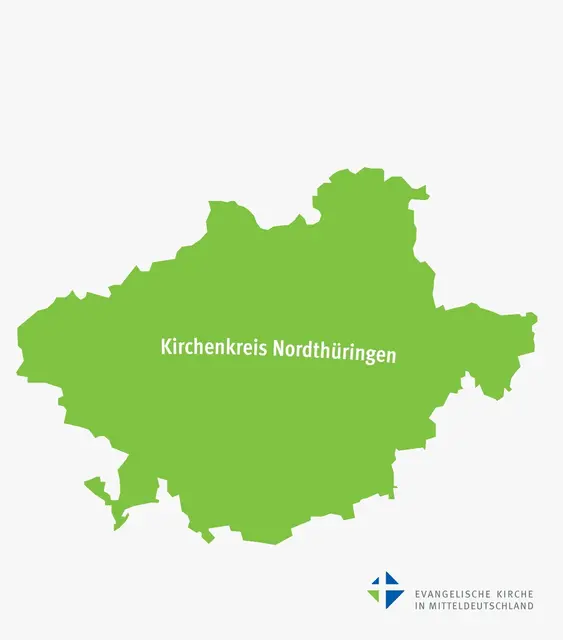 Dies ist der Umriss des künftigen Kirchenkreises Nordthüringen - ein Zusammenschluss der Kirchenkreise Bad Frankenhausen-Sondershausen, Mühlhausen und Südharz zum 01.01.2027. | Foto: EKM