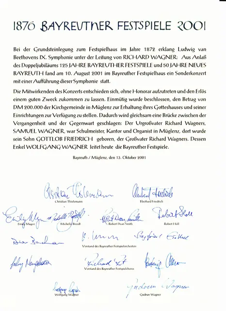 Spende-Urkunde der Bayreuther Festspiele 2001 | Foto: Klaus-Peter Schmidt