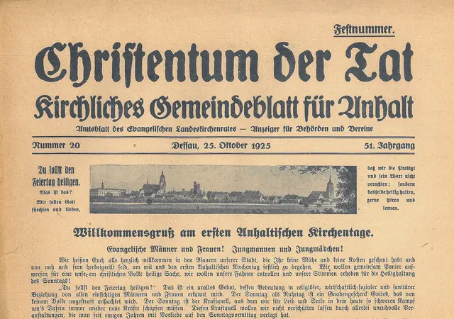 Kirchliches Gemeindeblatt für Anhalt: Zum Kirchentag vor 101 Jahren erschien eine Sonderausgabe.  | Foto: Archiv der Ev.angelischen Landeskirche Anhalts
