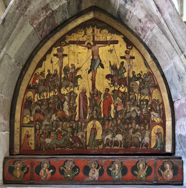 Eine Darstellung des Tafelbildes "Kalvarienberg" aus der Predigerkirche in Erfurt.