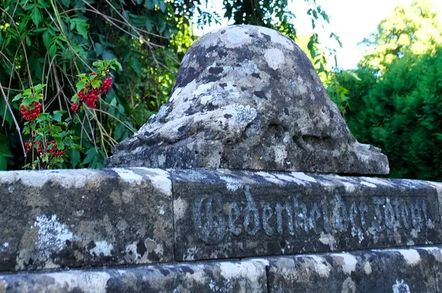 Am Kriegsdenkmal für die gefallenen Soldaten der Weltkriege auf dem Roßdorfer Friedhof wachsen rote Johannisbeeren aus einem Spalt zwischen den Steinen heraus. Man könnte dem Ganzen den Titel "Kleines Wunderwerk" als Ehrung der gefallenen Soldaten  und gleichzeitige Mahnung: Nie wieder Krieg! geben. | Foto: Jutta Rommel, GKR Roßdorf-Wernshausen